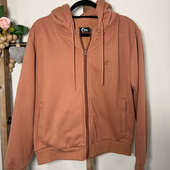 Zyia Active Rust Long Sleeve Full Zip Hoodie Sweatshirt Size Large - Picture 2 of 9